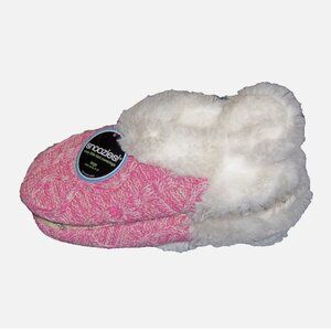 SNOOZIES Pink Knit Slippers with faux fur Size L Large 9-10 NWT Brand New